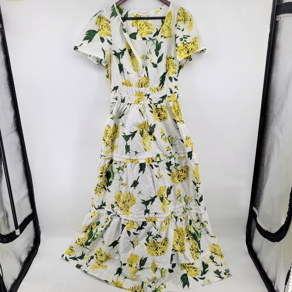 Cynthia Rowley Yellow Floral Maxi Dress Size Medium Cotton